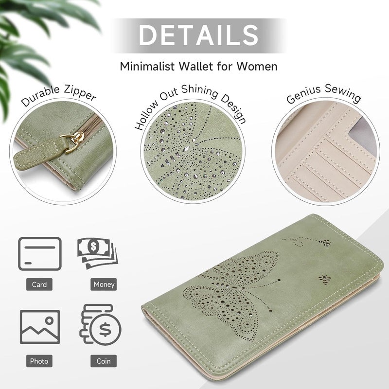 KITEVIUN RFID Wallet Women Ultra Slim Thin Womens Wallet Compact Clutch Long Ladies Wallet for Women GREEN - Image 4